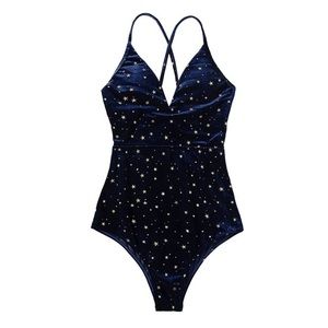 Blue Velvet One-Piece Star Galaxy Swimsuit